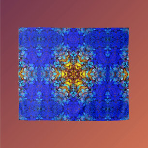 Digital Mandala Yellow and Blue Tapestry