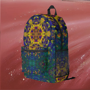 Digital Mandala Yellow Blue and Green Printed Backpack