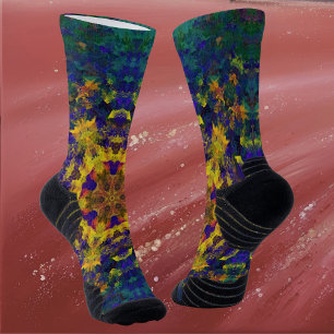Digital Mandala Yellow Blue and Green Socks