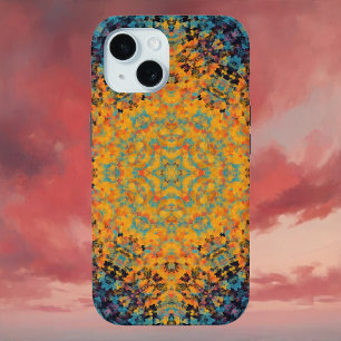Digital Mandala Yellow Blue and Red iPhone 15 Case