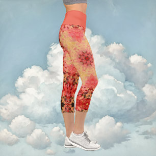 Digital Mandala Yellow, Pink, and Red Capri Leggings