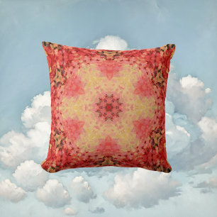 Digital Mandala Yellow, Pink, and Red Cushion