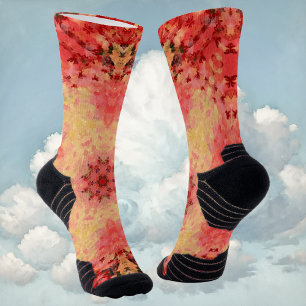 Digital Mandala Yellow, Pink, and Red Socks