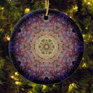 Digital Mandala Yellow Purple Blue and Black Ceramic Tree Decoration