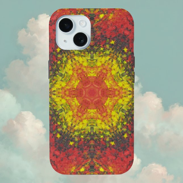 Digital Mandala Yellow Red and Black Case-Mate iPhone Case (Yellow and Red Digital Paint Mandala iPhone Case By Wormhole Orbital)