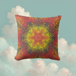 Digital Mandala Yellow Red and Black Cushion