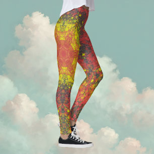 Digital Mandala Yellow Red and Black Leggings