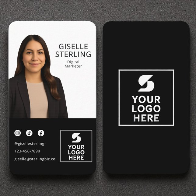 Digital Marketer Black White Photo Logo Portrait Business Card (Creator Uploaded)