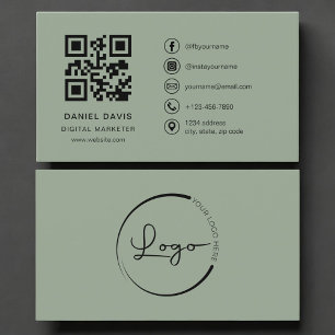 Digital Marketer Sage Green Logo QR Code Business Card