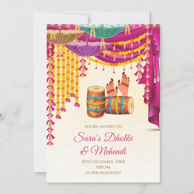 Digital Mehndi invite & Mendhi Night invite, Dholk (Front)