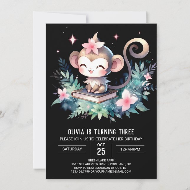Digital Monkey Birthday Invitation (Front)