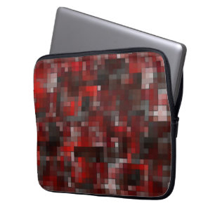 Digital mosaic of squares in red shades and grey laptop sleeve
