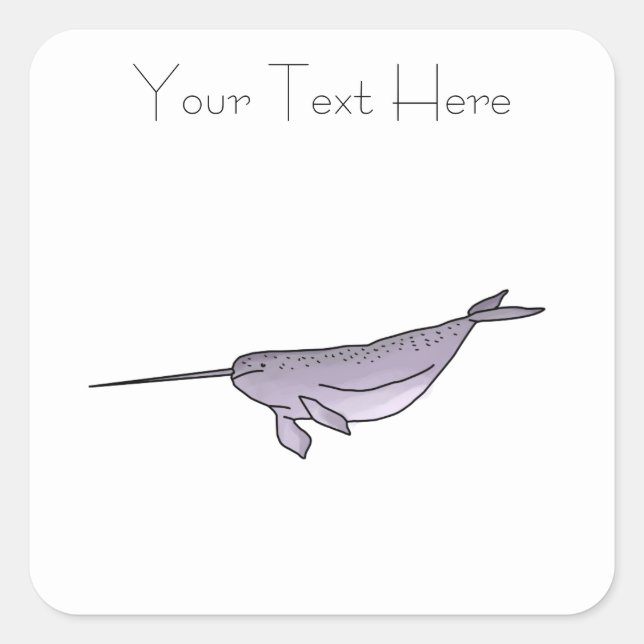 Digital Narwhal Illustration, Sea Animal Square Sticker (Front)
