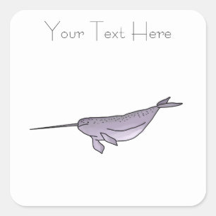 Digital Narwhal Illustration, Sea Animal Square Sticker