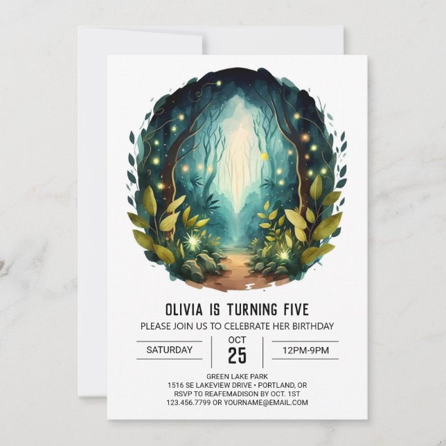 Digital Nature Kids Woodland Birthday Invitation (Front)