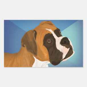 Digital Painted Brown Boxer Dog on Blue Background Rectangular Sticker