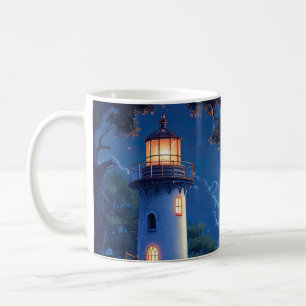 Digital Painting of a Lighthouse in the Moonlight Coffee Mug