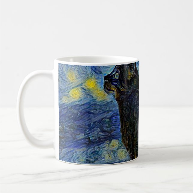 Digital painting Shambhala cat in Vincent Van Gogh Coffee Mug (Left)