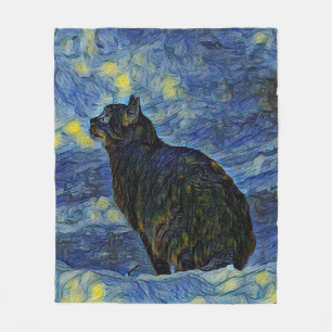 Digital painting Shambhala cat in Vincent Van Gogh Fleece Blanket