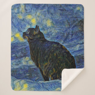 Digital painting Shambhala cat in Vincent Van Gogh Sherpa Blanket