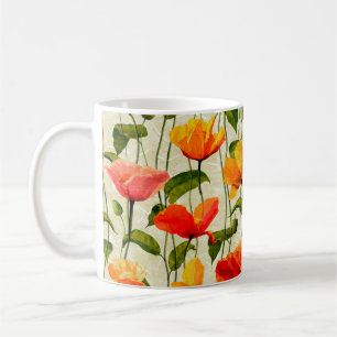 Digital paper poppies pattern coffee mug