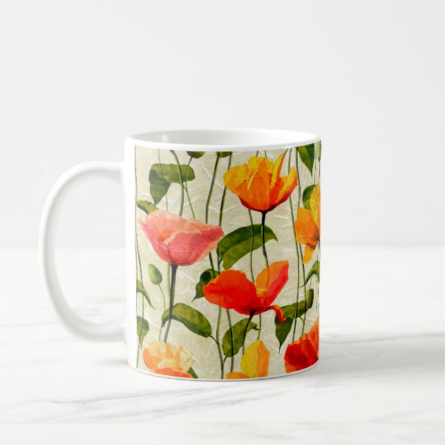 Digital paper poppies pattern coffee mug (Left)