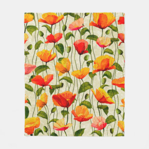 Digital paper poppies pattern fleece blanket