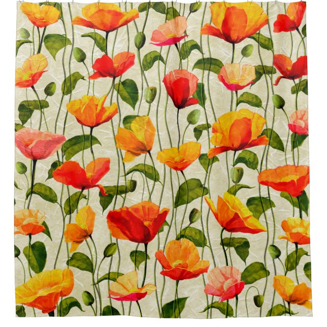 Digital paper poppies pattern shower curtain (Front)