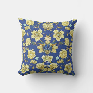 Digital Pattern Blue Floral Throw Pillow