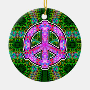 Digital Peace Sign Ceramic Tree Decoration