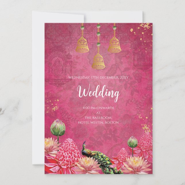 Digital Peacock wedding invitation Indian wedding (Front)