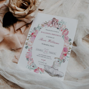 Digital Pink Ballerina Girl Birthday Invitation