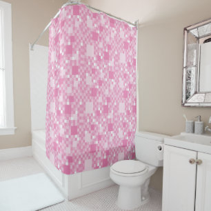 Digital Pink Pixelated Little Squares Shower Curtain