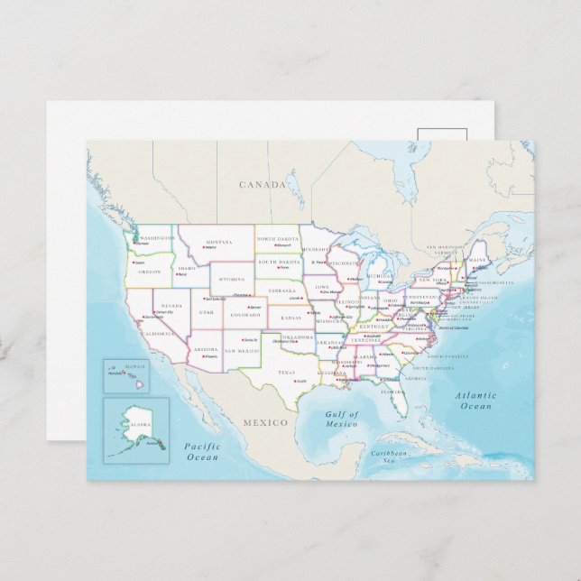 Digital political map of the United States. Postcard (Front/Back)
