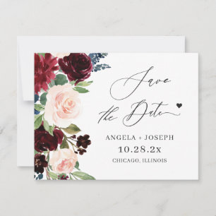 (Digital Postcard) Burgundy Blush Floral Wedding Save The Date