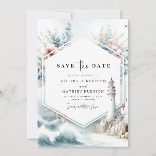 Digital Printable Charm Lighthouse Wedding Save The Date