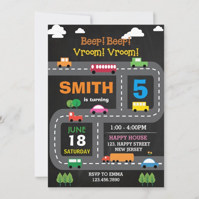 Digital Printable Transport Birthday Invitation (Front)