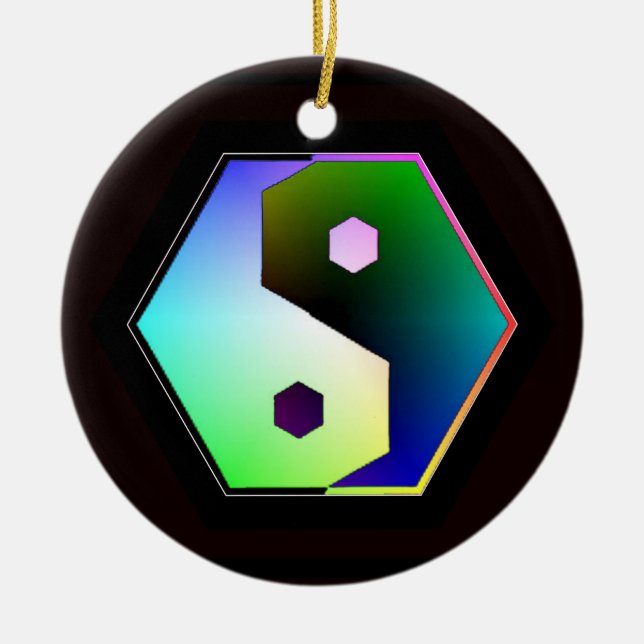 Digital Rainbow Yin Yang Ceramic Tree Decoration (Front)