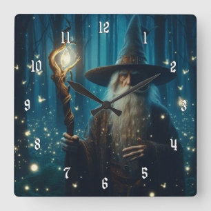 Digital Rendering of a Magical Wizard with a Staff Square Wall Clock