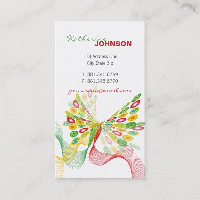 Digital Retro Modern Butterfly Fly Abstract Art Business Card (Front)