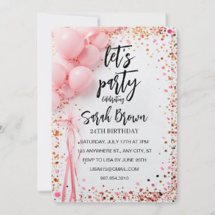 Digital Rose Gold Birthday Party Invitation Electr