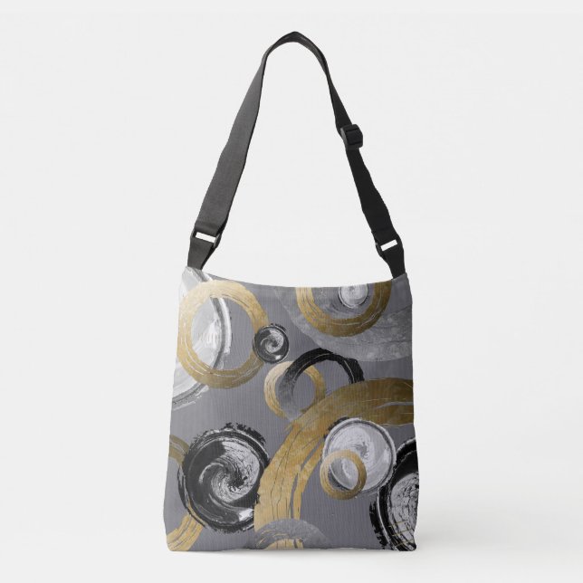 Digital Rough Gold Rings Black and White Circles Crossbody Bag (Front)