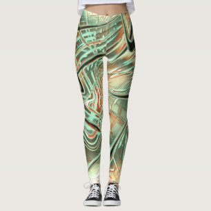 Digital rough wavy strokes on pale orange to green leggings