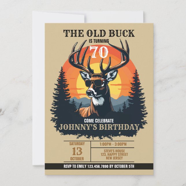 Digital Rustic Deer Birthday Invitation. Oh Buck! Invitation (Front)