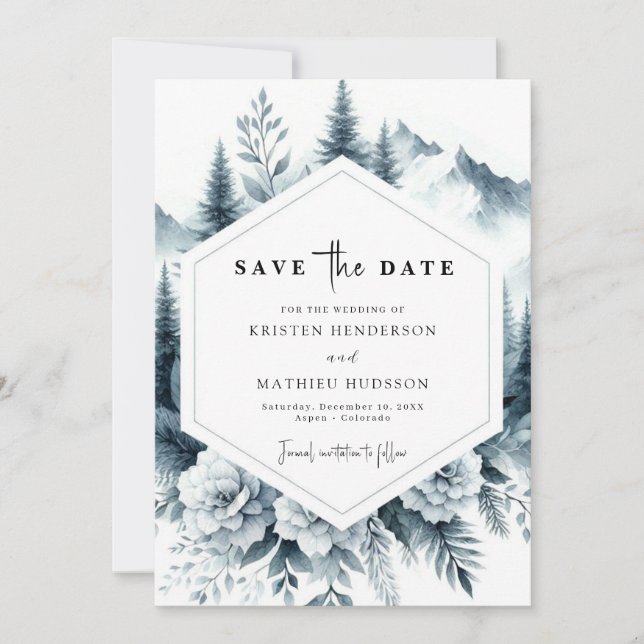 Digital Rustic Mountain Wedding Save The Date (Front)