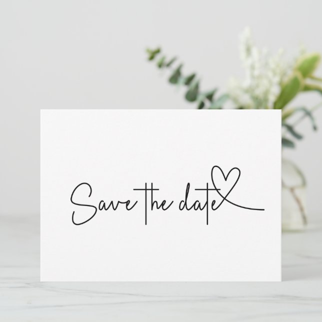 Digital Save the Date Minimalist Script Heart Invitation (Standing Front)