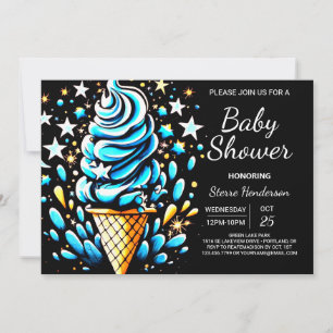 Digital Scoop Ice Cream Boy Baby Shower Invitation