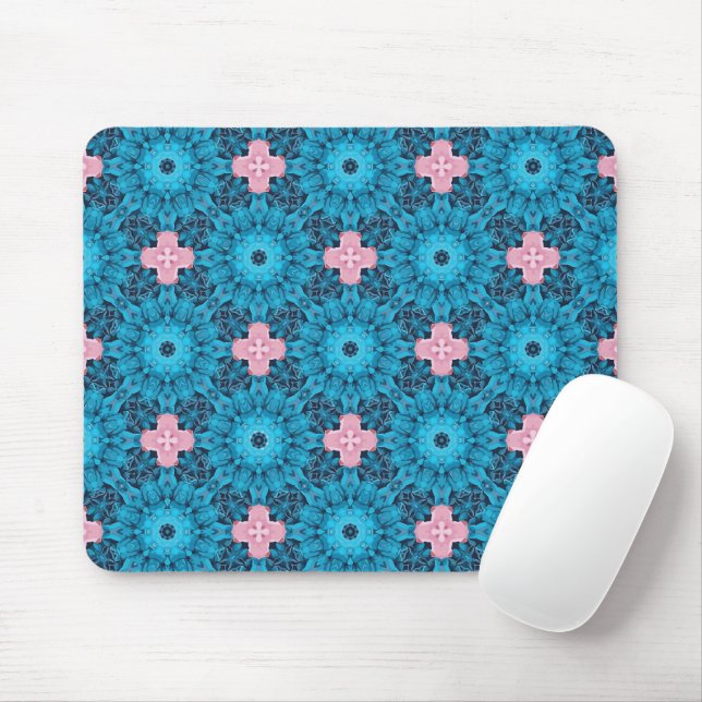 Digital Seamless Blue Floral Pattern Mouse Mat (With Mouse)
