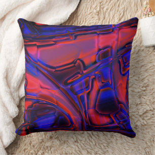 Digital shapes in pale red under blue film cushion