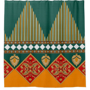 Digital textile design motif with geometrical bord shower curtain